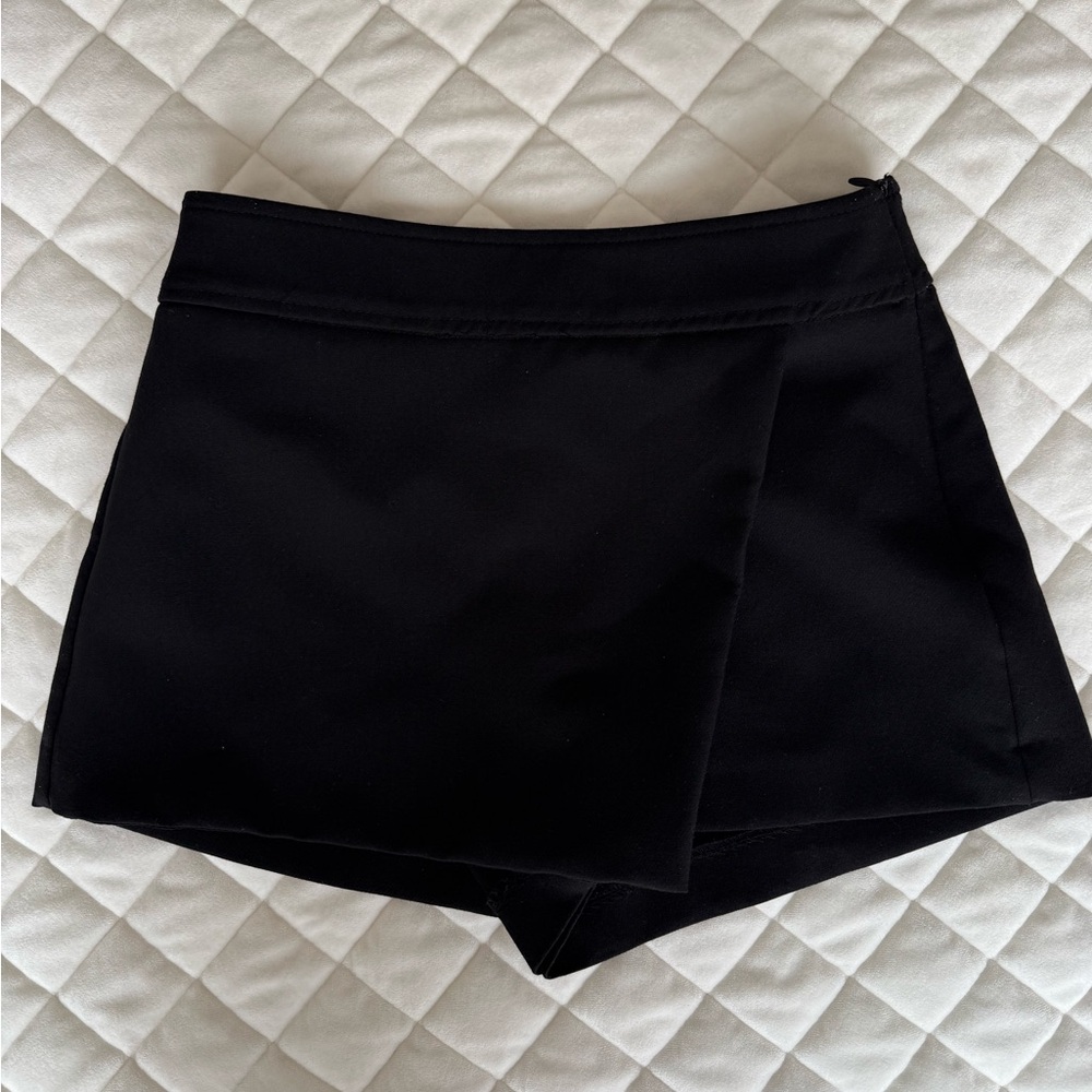 Zara Black Skort-Style Shorts with Asymmetrical Overlay